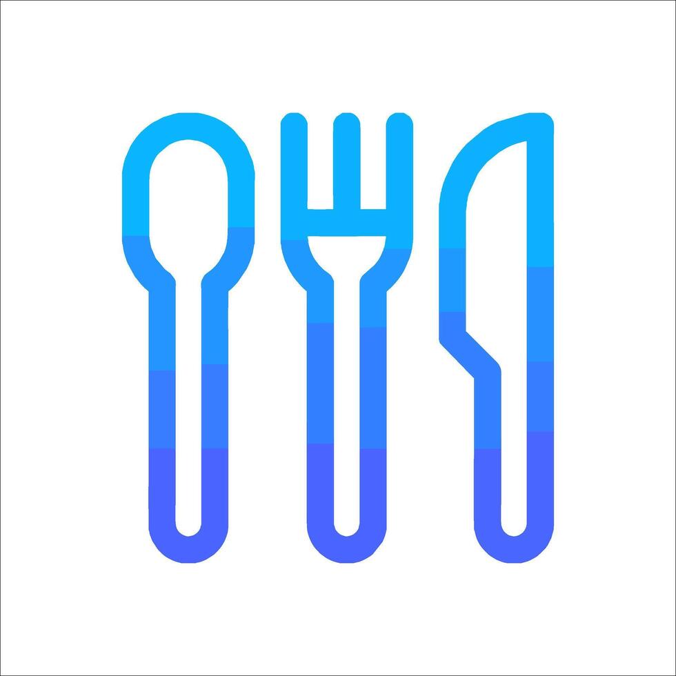 A blue and white logo with a fork, knife and spoon vector