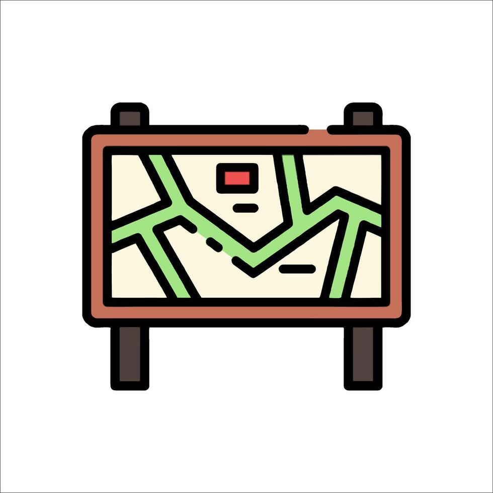 A map on a wooden sign with a green arrow vector
