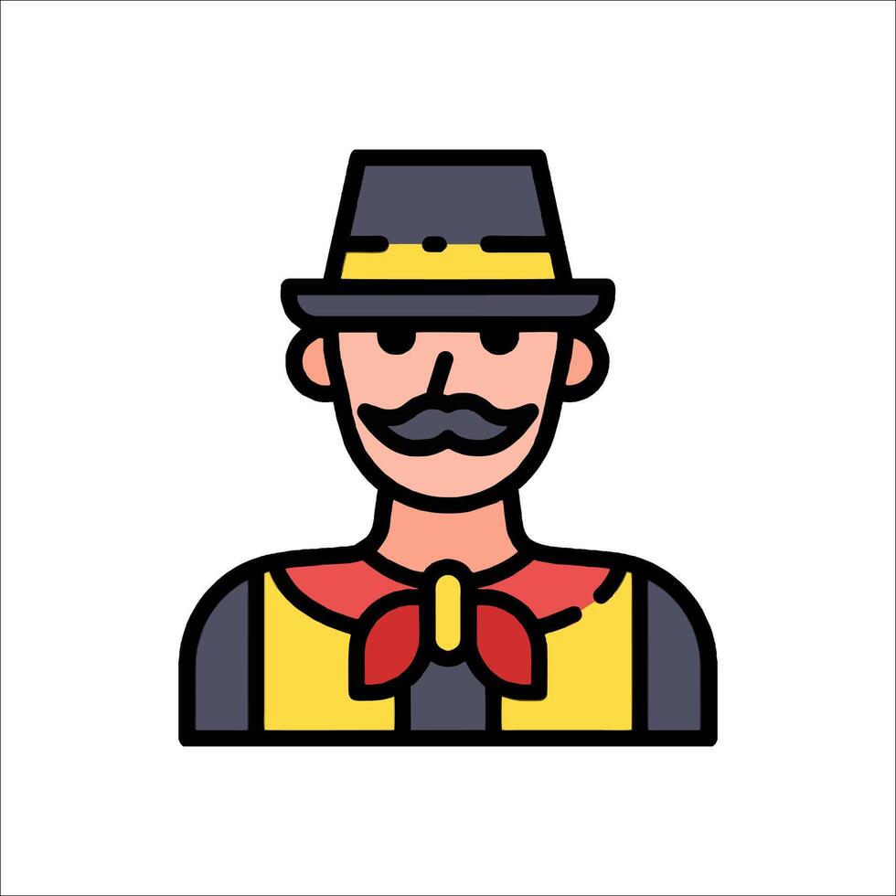 A man in a hat and mustache with a bow tie vector