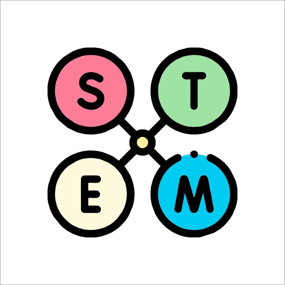 Stem logo with four circles and the word stem vector
