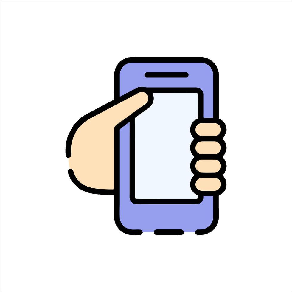 Hand holding a smartphone icon on a white background vector