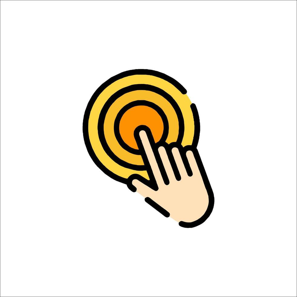 A hand pressing a button on a yellow circle vector