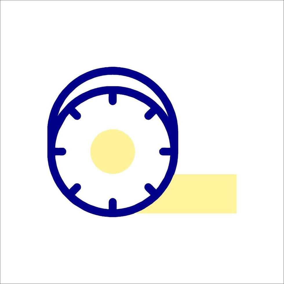 A blue and yellow sign with a clock on it vector