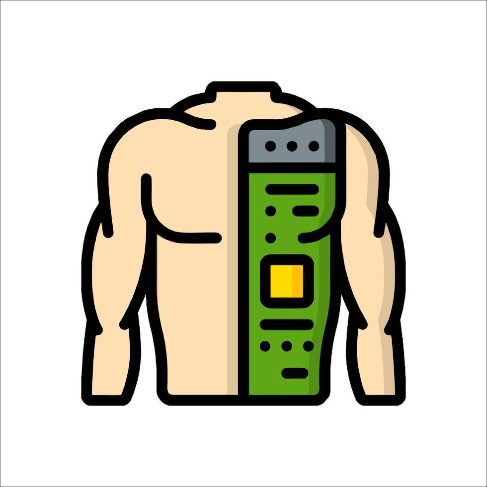 A man's torso with a green and yellow device on it vector