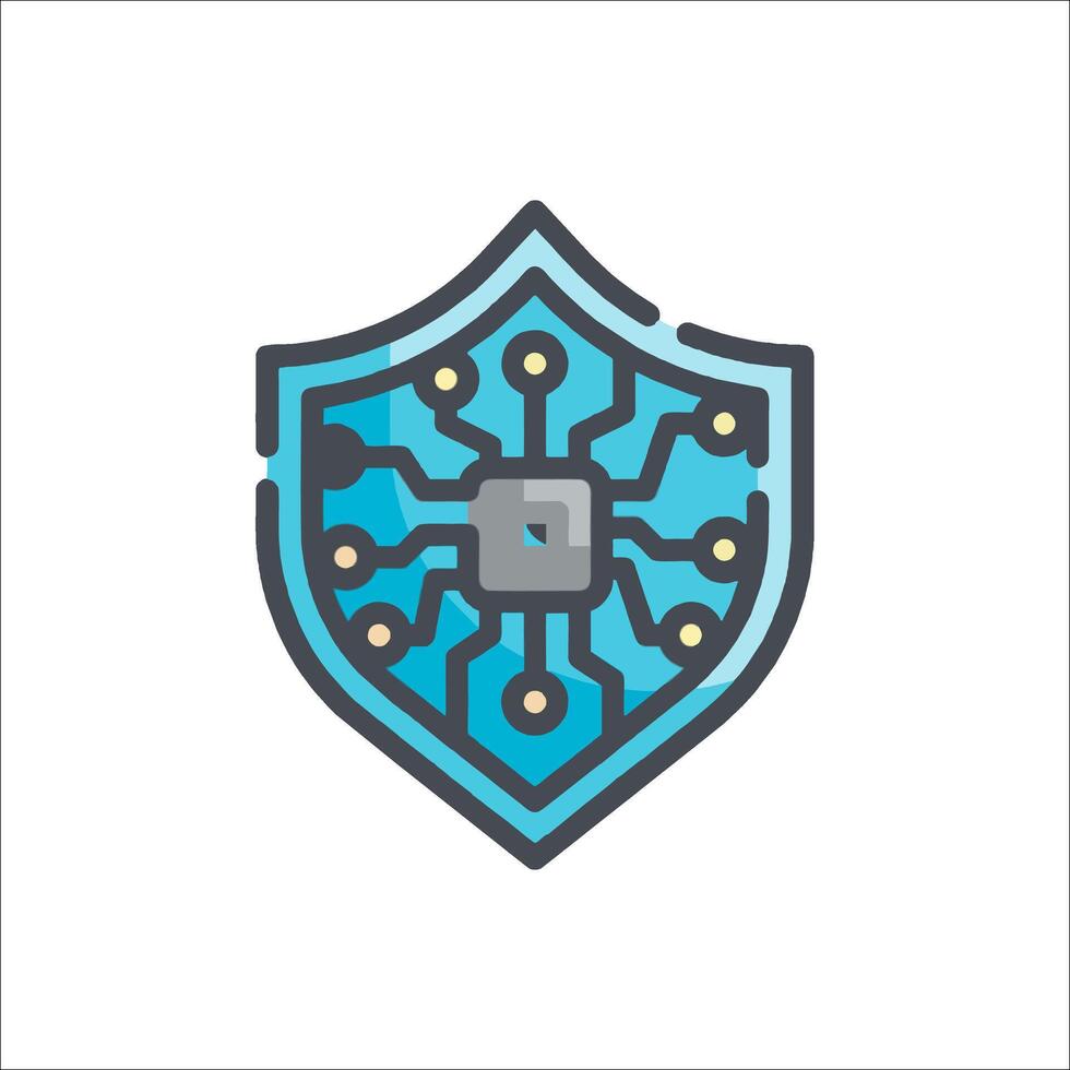 A blue shield with a circuit board inside vector