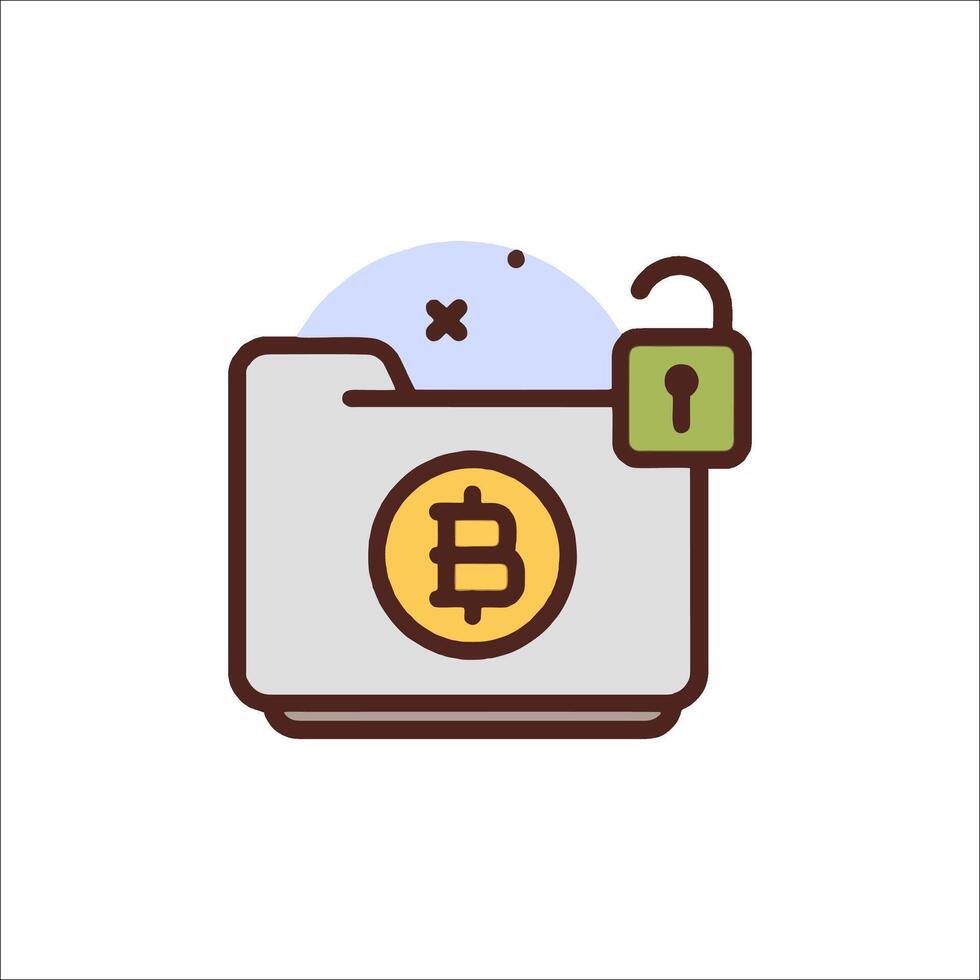 Bitcoin file folder icon with padlock and lock vector