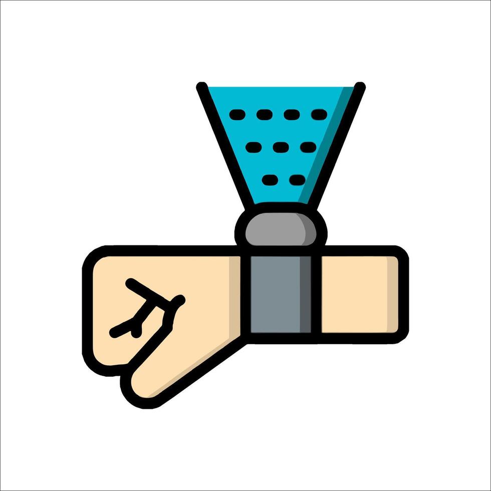 A hand with a device on it and a clock vector
