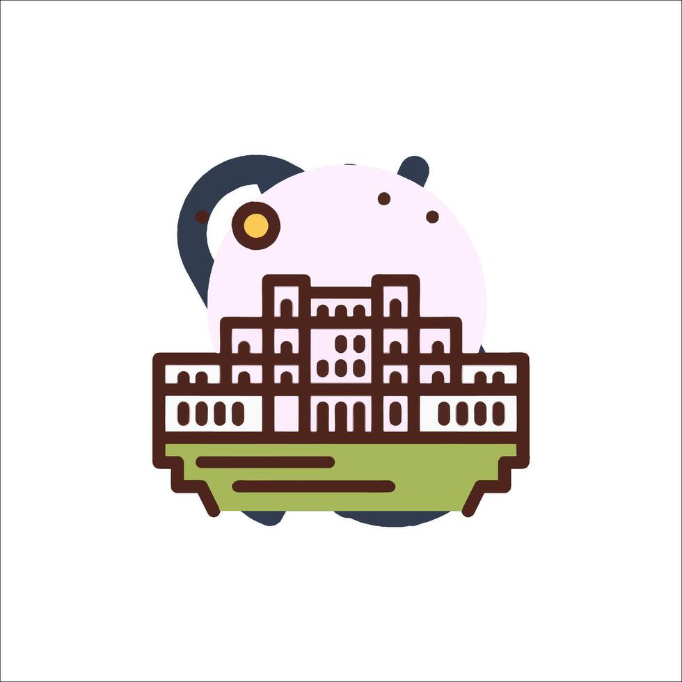 A castle icon with a moon and sun vector