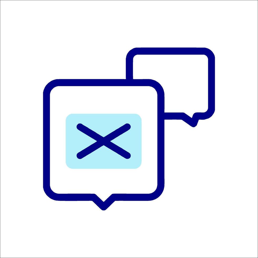 A blue speech bubble with an x on it vector