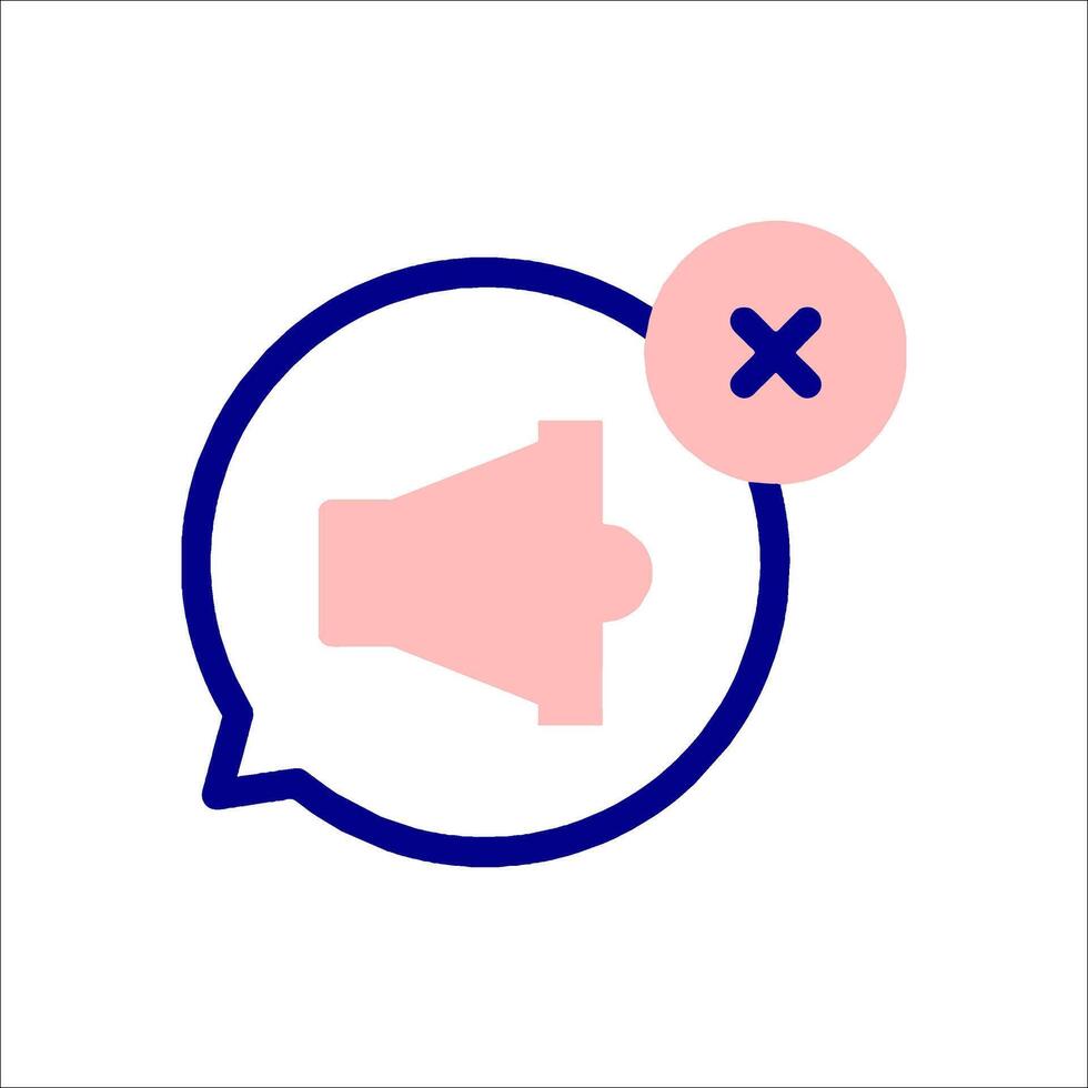 A pink speech bubble with a red x on it vector