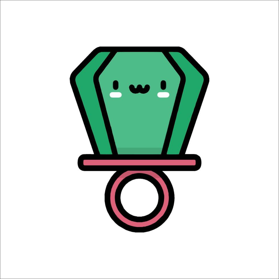 A green ring with a cute face on it vector