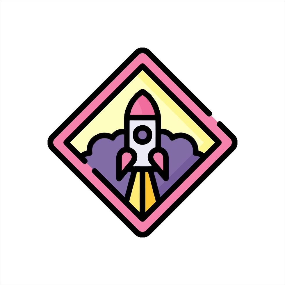 A pink and purple rocket ship icon on a white background vector