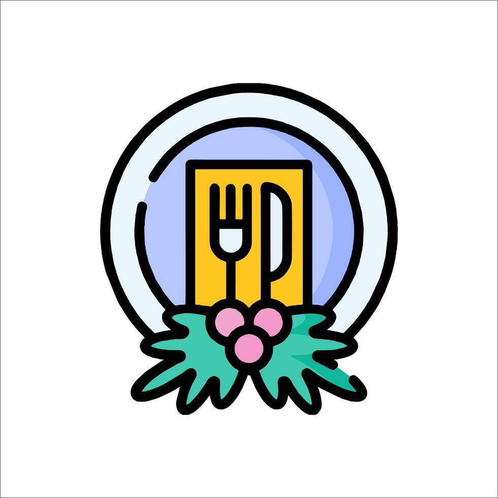 A fork and knife icon in a round frame vector