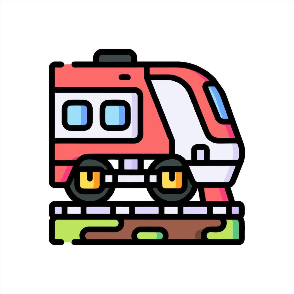 A red train on a track icon vector