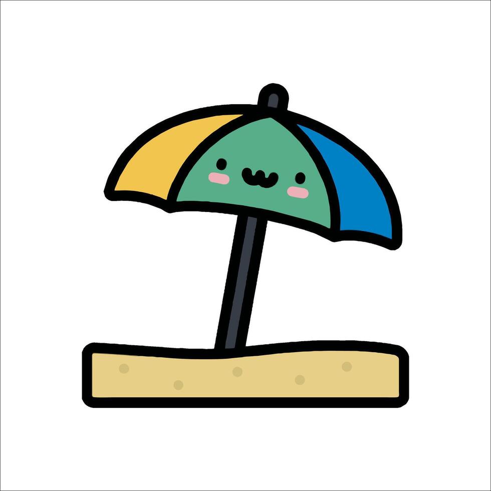 A cartoon beach umbrella with a face on it vector