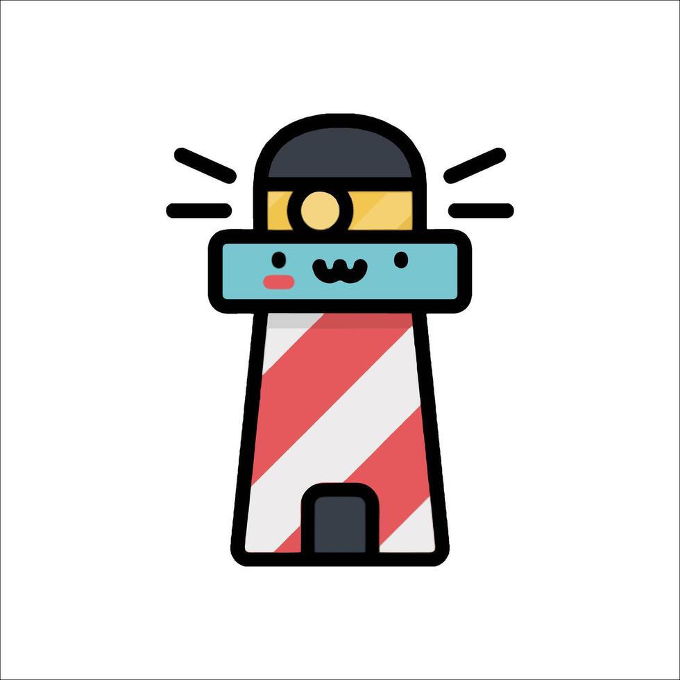 A cute little lighthouse with a red and white striped hat vector