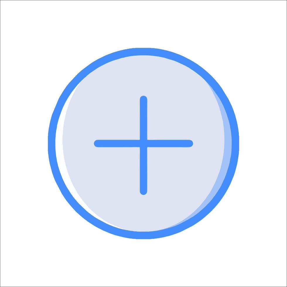 A blue and white button with a cross on it vector
