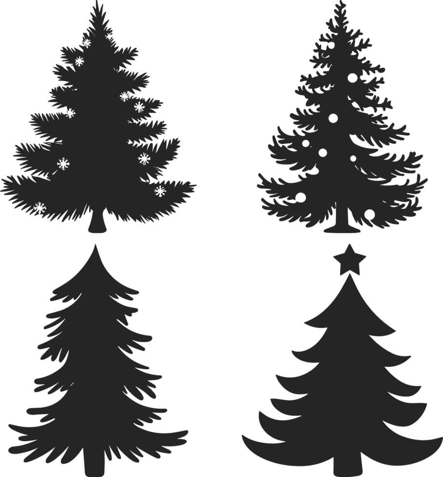 Silhouette Christmas Set Of Trees. Merry Christmas. Print On Custom T-shirts, Bags, Stationery, Poster And Stickers. vector