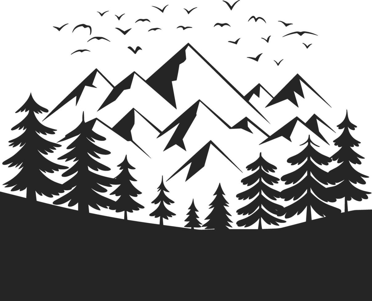 Mountain Range Silhouette Illustration with a white background vector