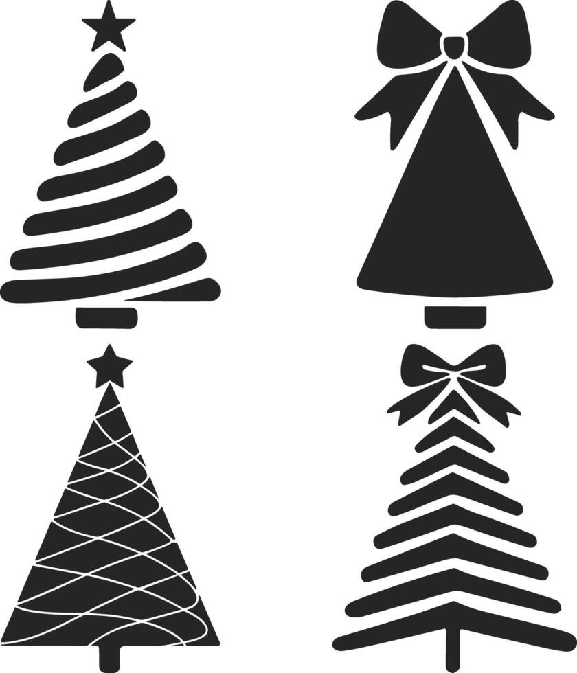 Silhouette Christmas Collection Of Decorated Trees. Merry Christmas. vector
