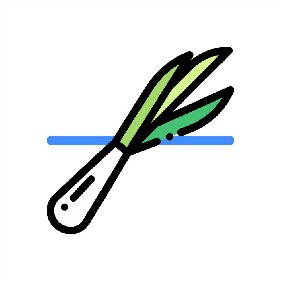 A green onion is shown in a line drawing vector
