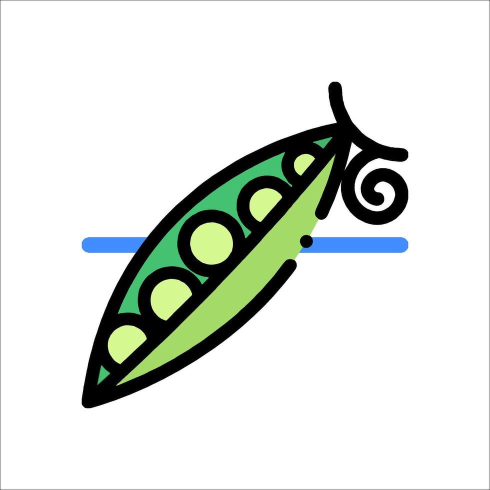 A green pea pod with a blue line vector