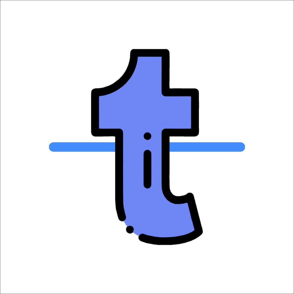 The letter t in blue and white vector