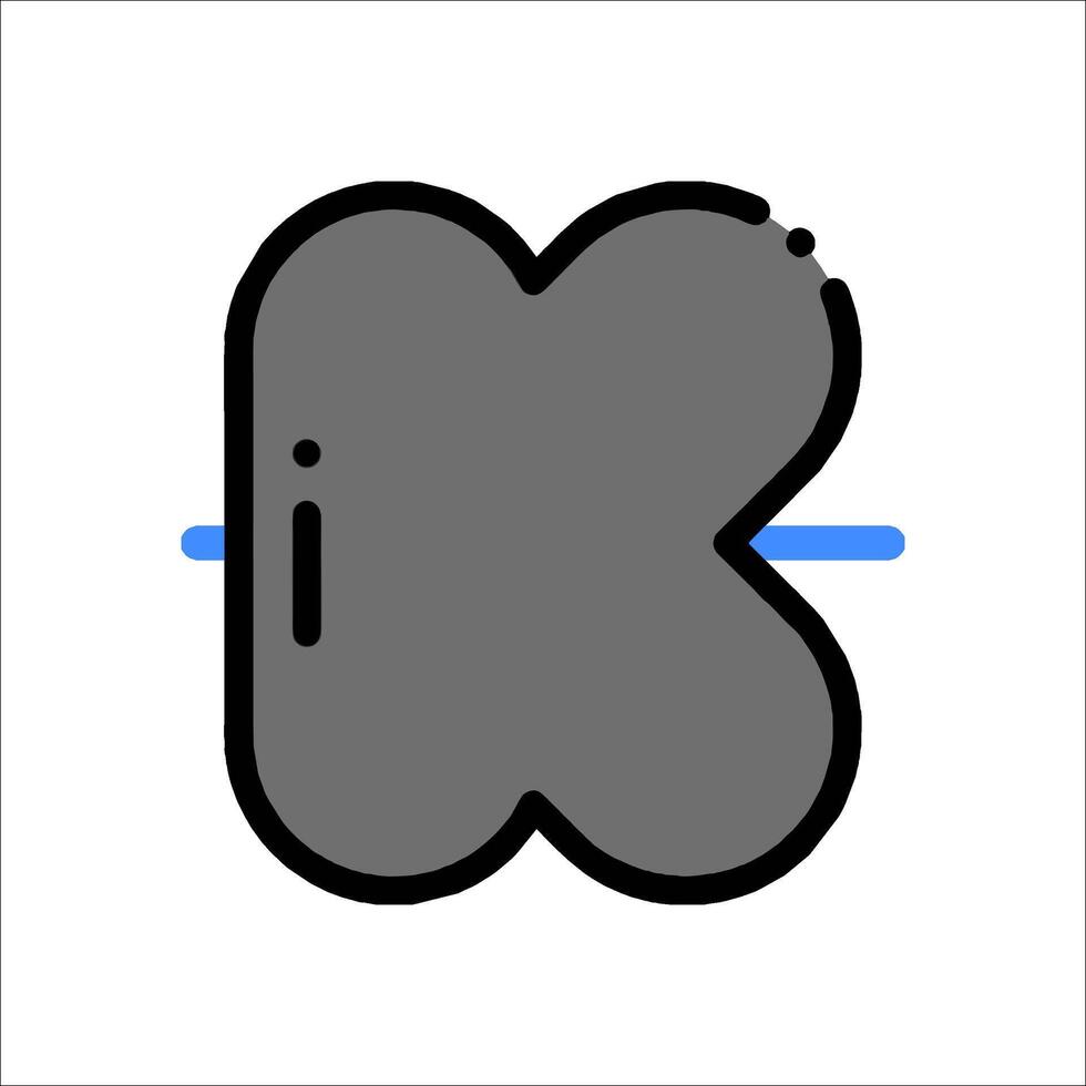 A black and gray letter k with a blue line vector