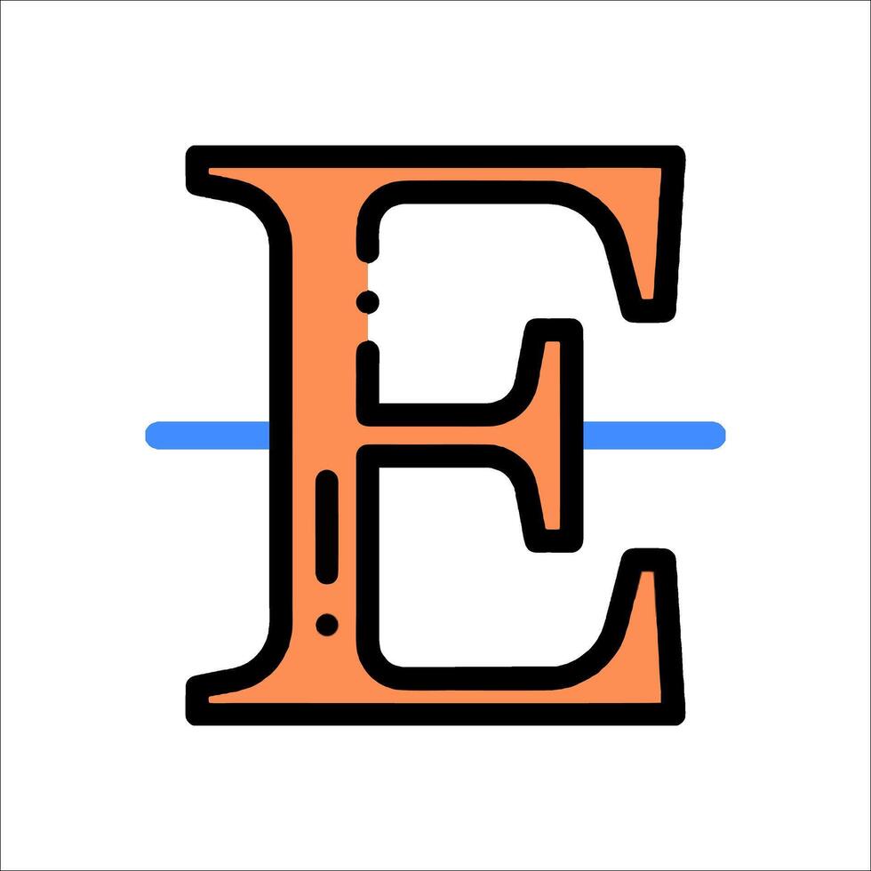 The letter e in orange and blue vector