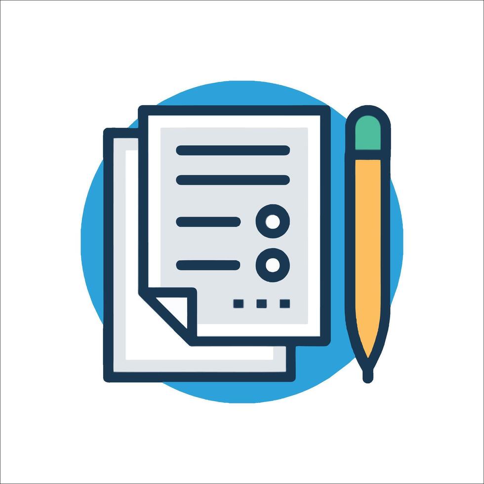 A pencil and paper icon with a check vector