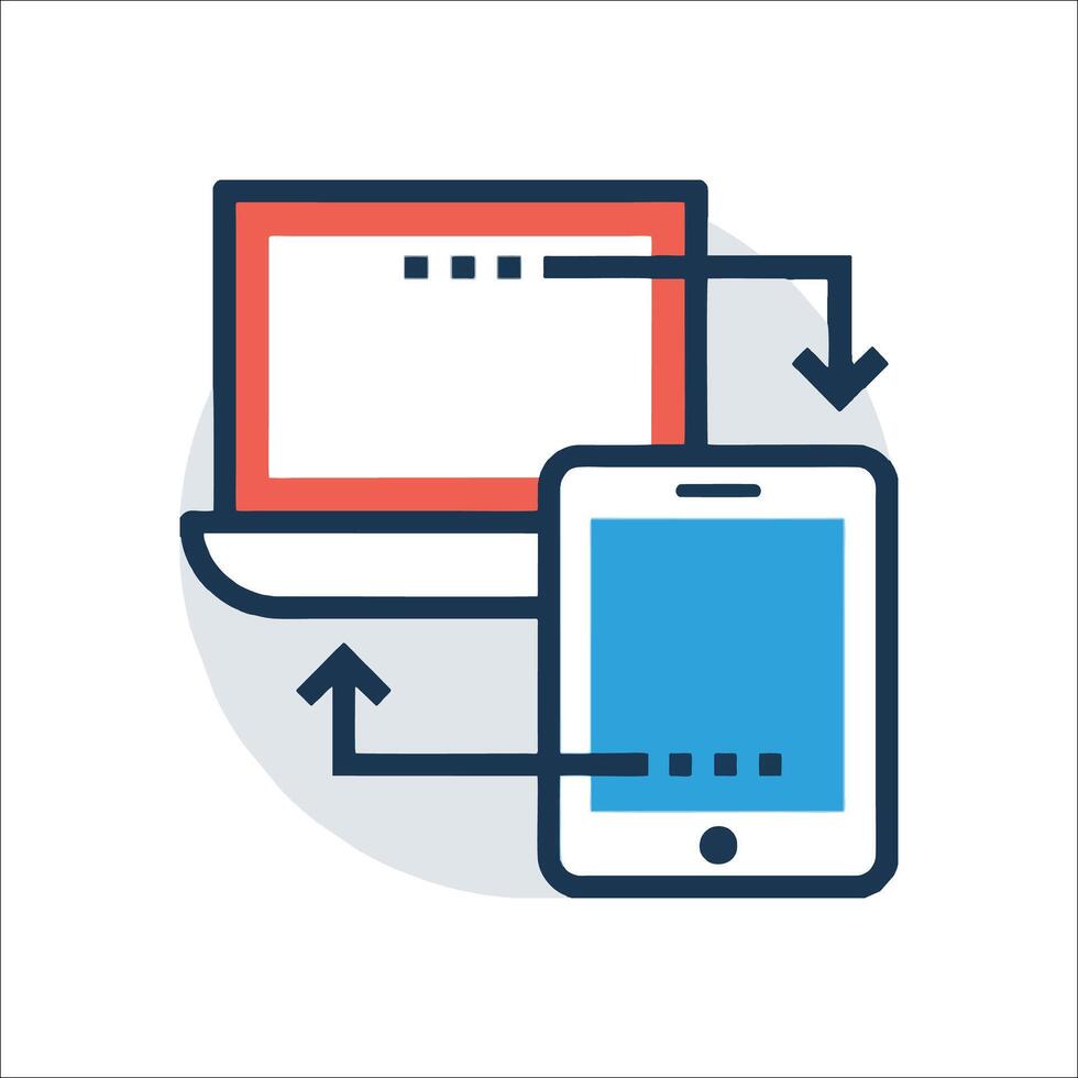 Mobile device and laptop connected to each other vector