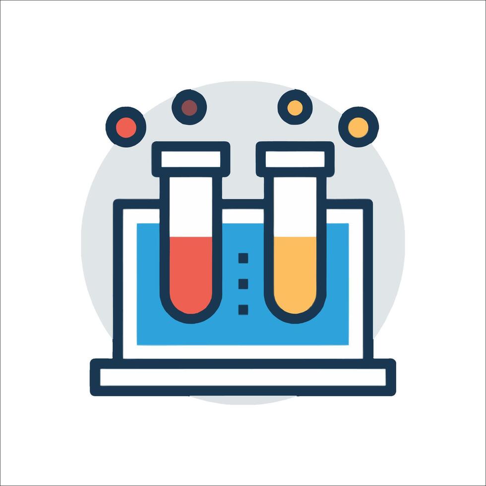 A laptop with two test tubes on it vector
