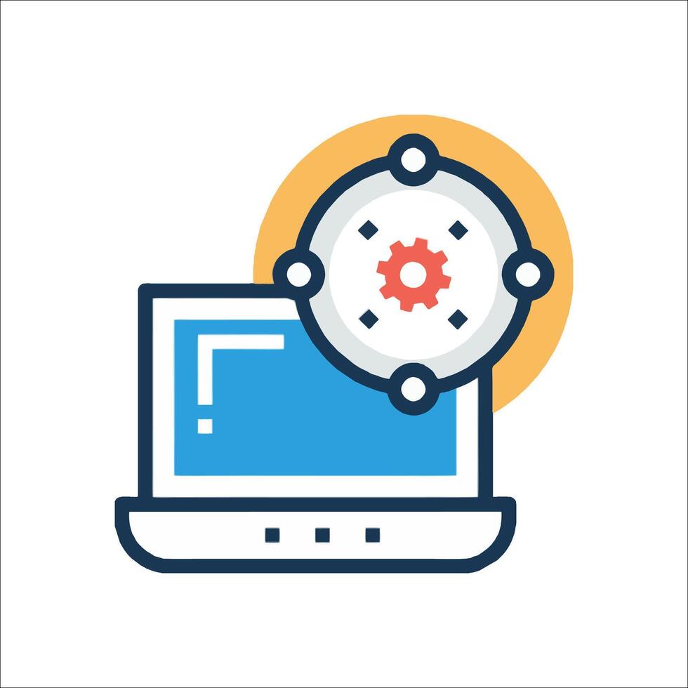 A laptop with gears and a clock icon vector
