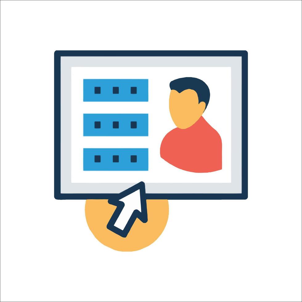 A person is holding a computer screen with an arrow pointing to it vector