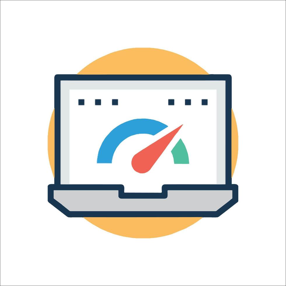 A laptop with a speedometer icon on it vector