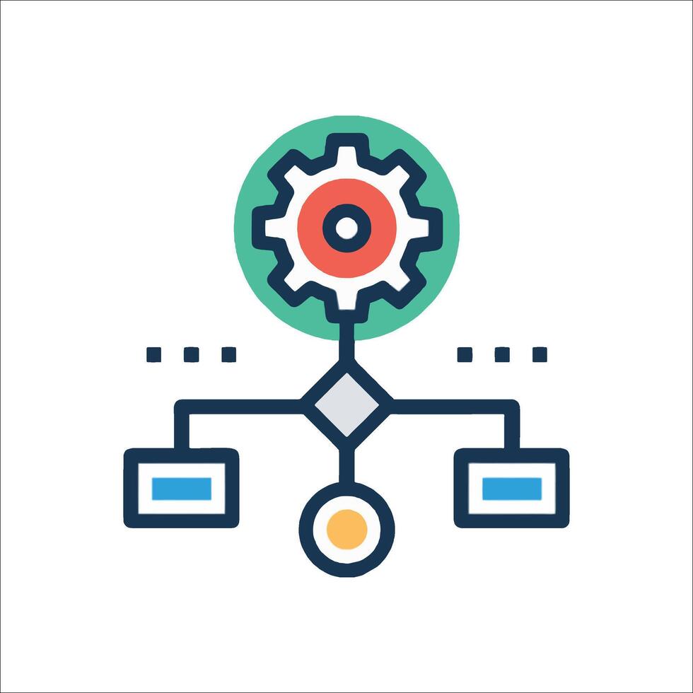 A flat icon of a computer with a gear on it vector