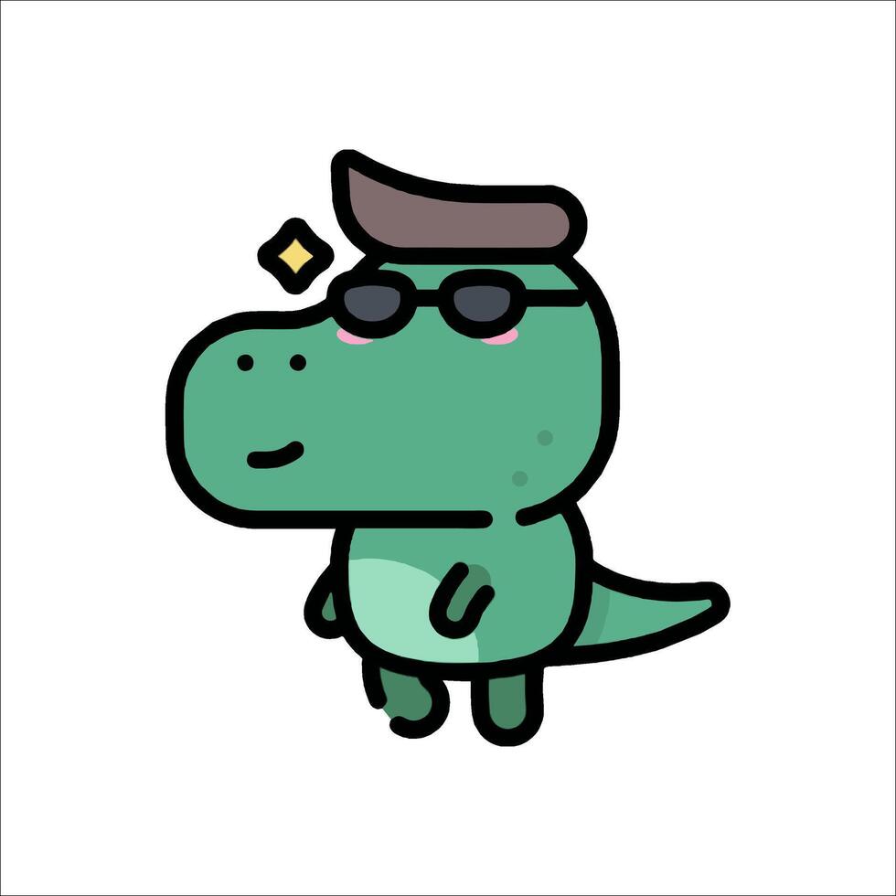 A cartoon dinosaur wearing sunglasses and holding a sign vector