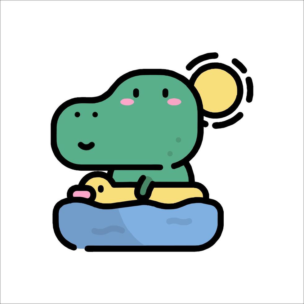 A cartoon crocodile sitting on a raft with a sun in the background vector