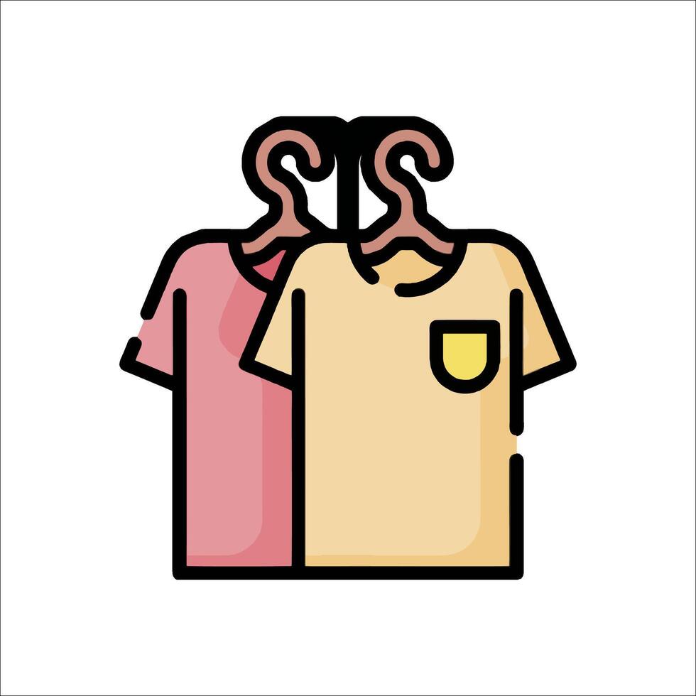 Two shirts hanging on a hanger with a pink shirt on the left and a yellow shirt on vector