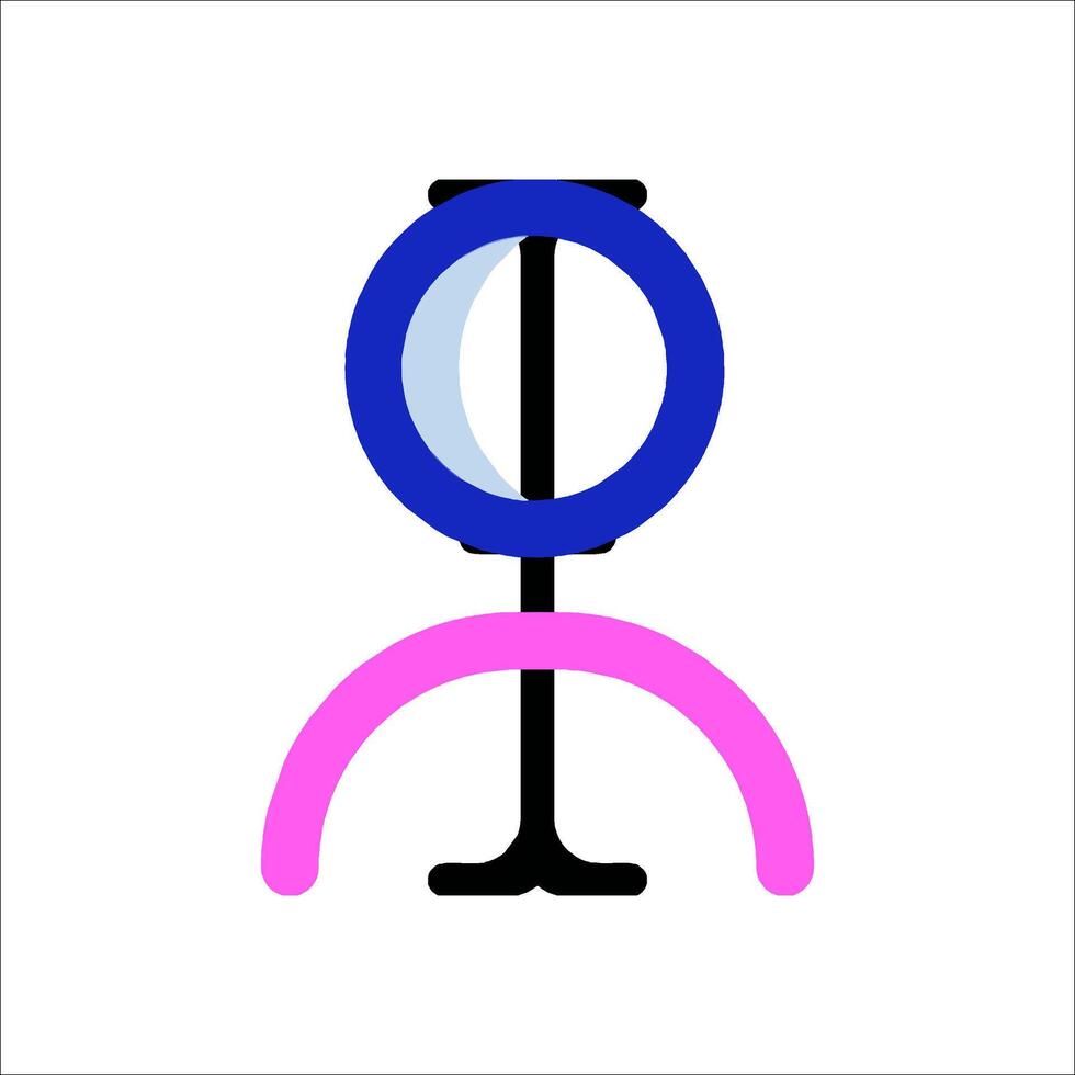 A pink and blue sign with a person standing in front of it vector