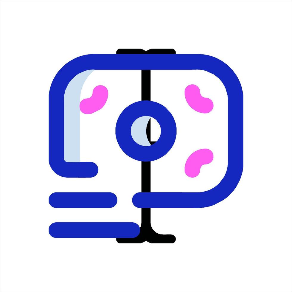 A blue and pink icon of a person holding a phone vector