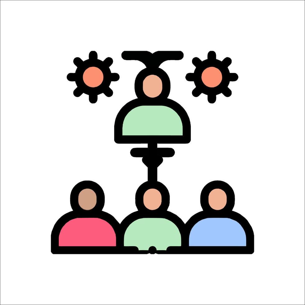 People in a meeting room with gears and a man in the middle vector