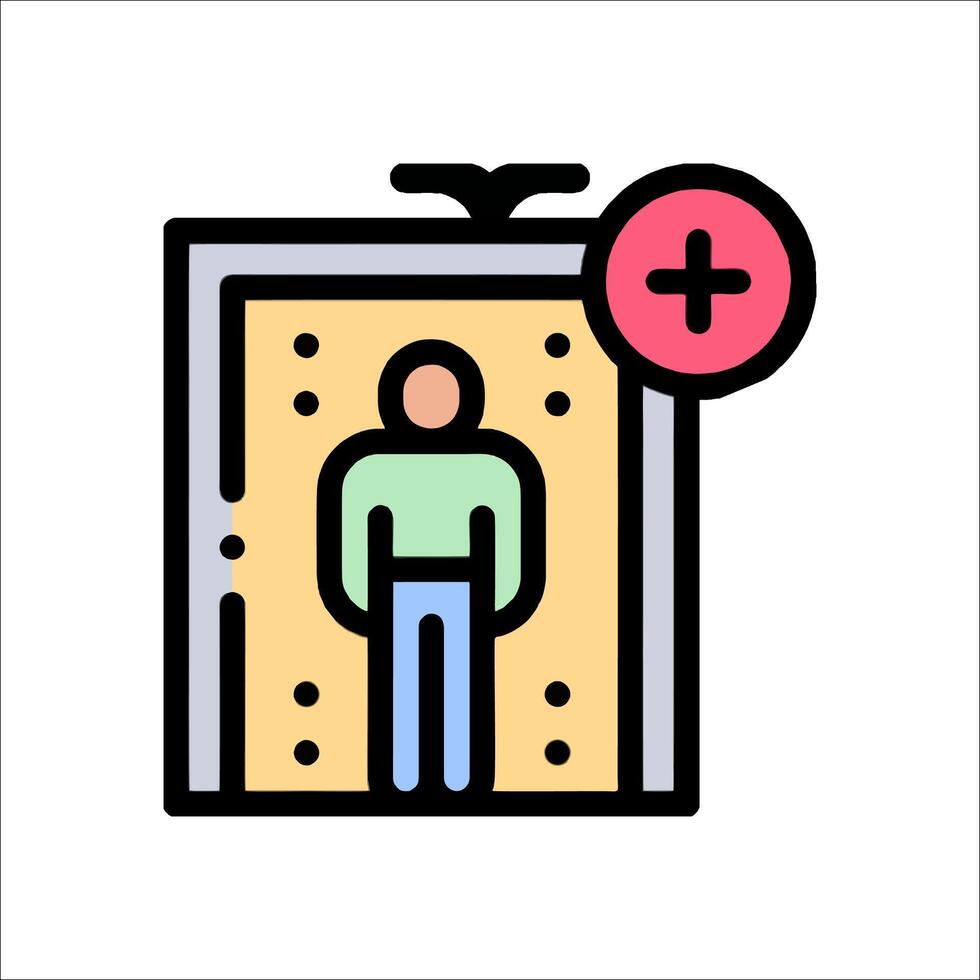 A man is standing in front of a door with a plus sign vector