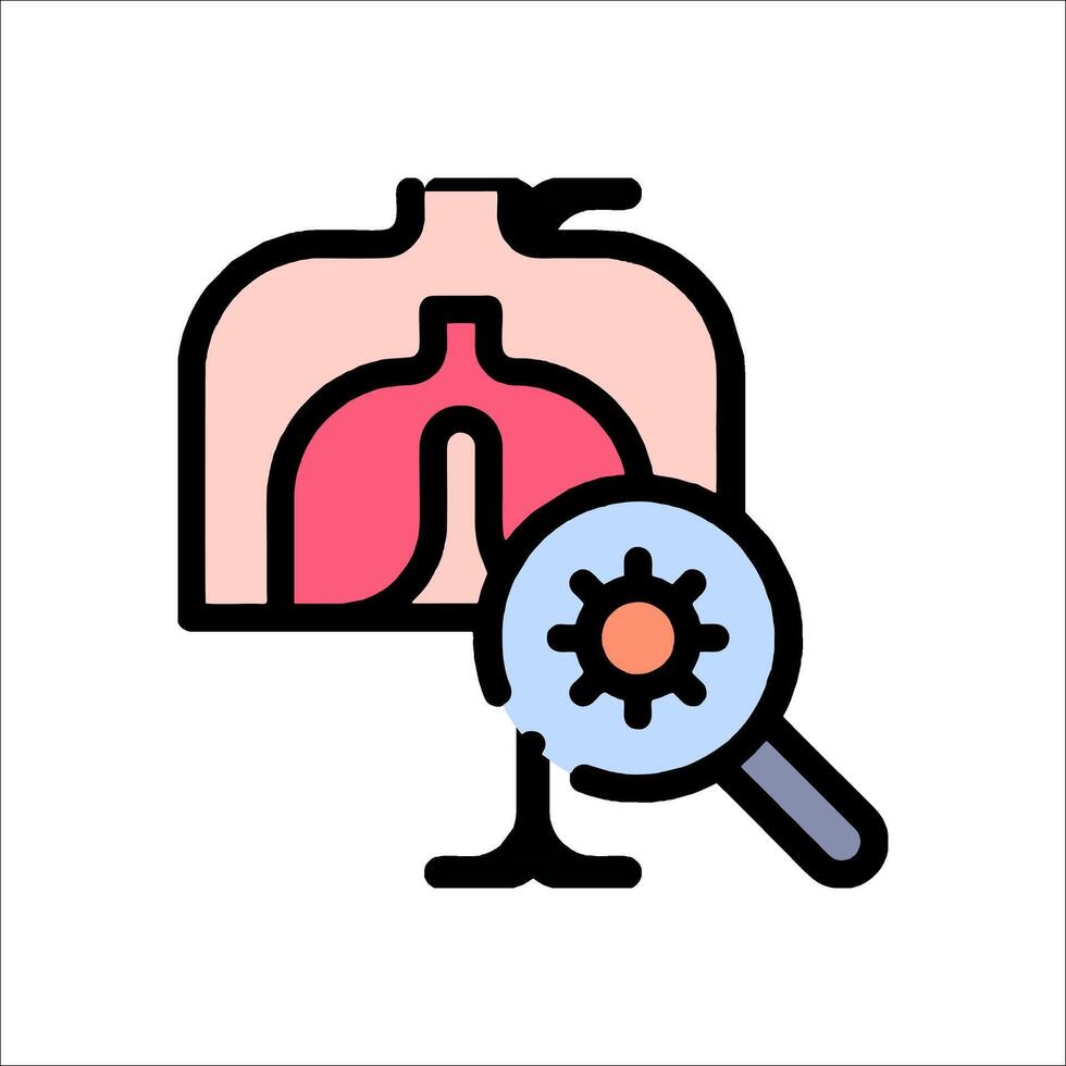 Lungs icon with magnifying glass and a heart vector