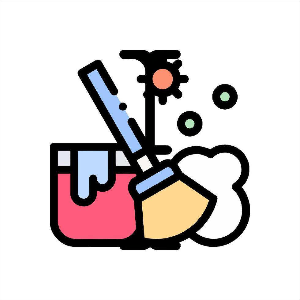 A cleaning icon with a brush and a bucket vector
