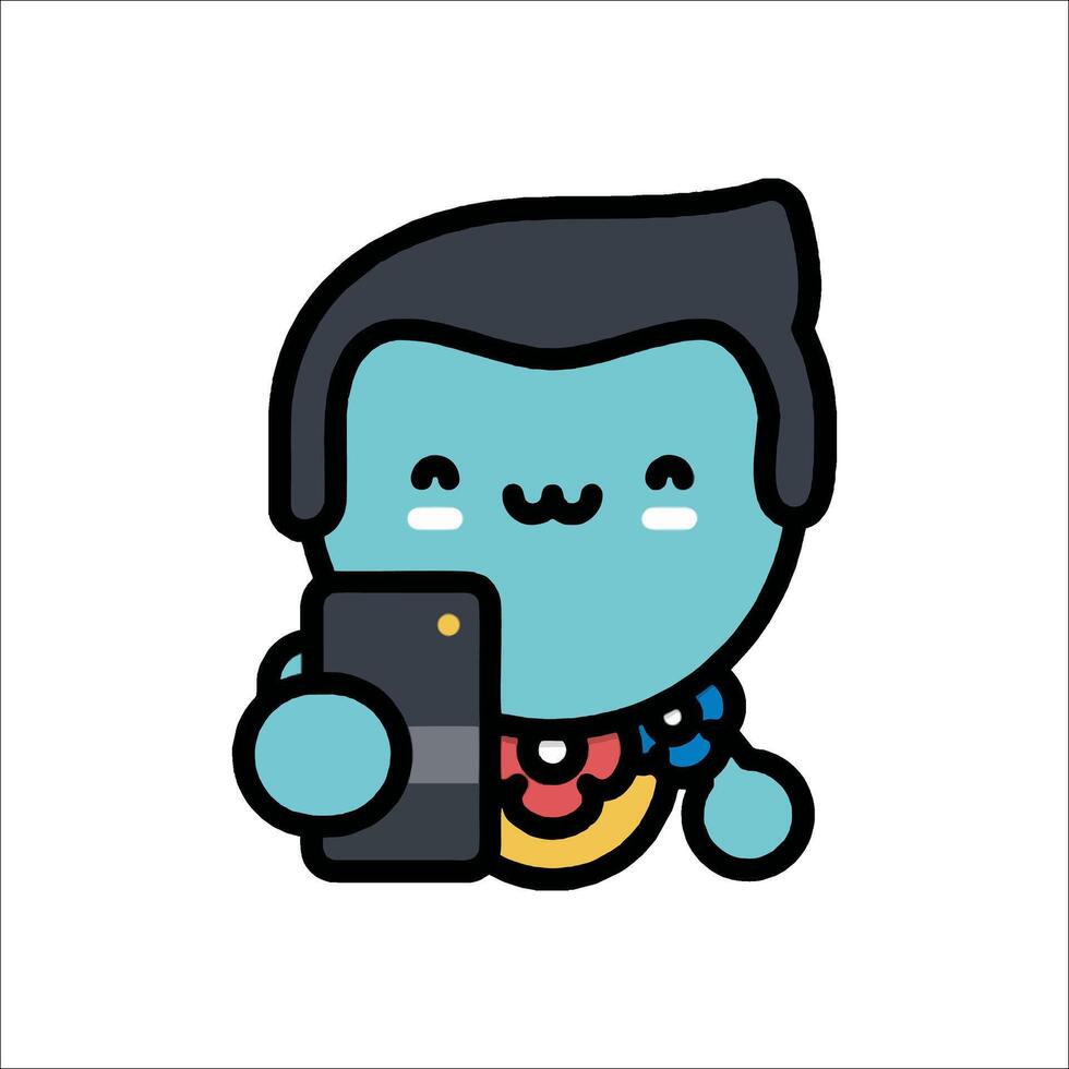 A cartoon character holding a cell phone vector
