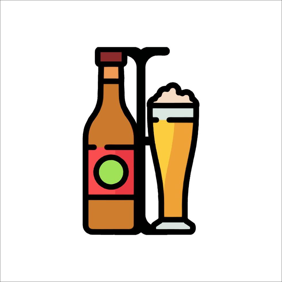 Beer bottle and glass icon illustration vector