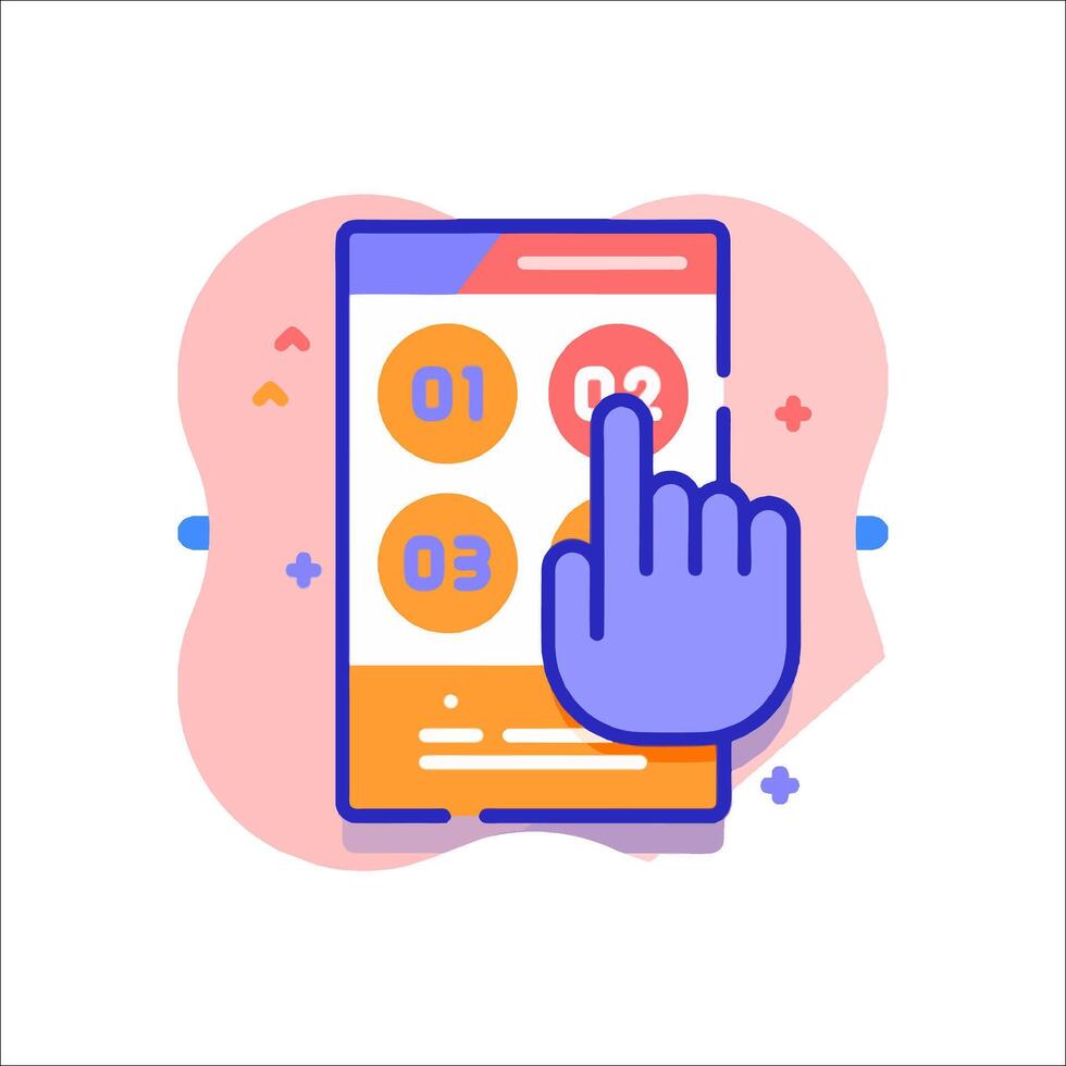A hand pressing a button on a phone vector