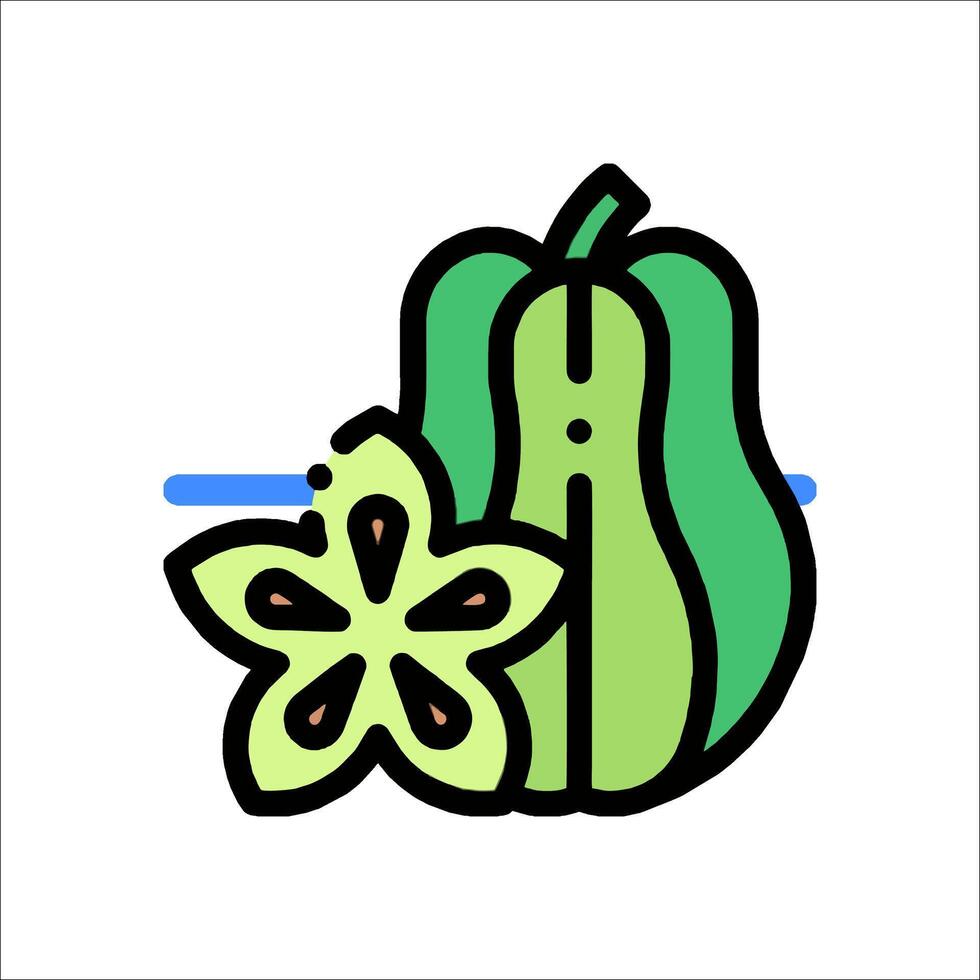A green pepper and a star fruit icon vector