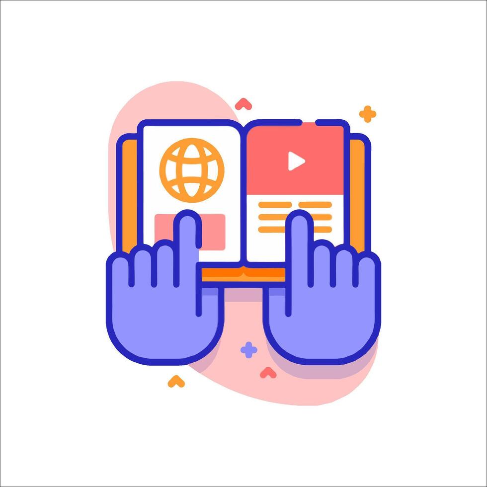 Hands holding a book with a globe on it vector
